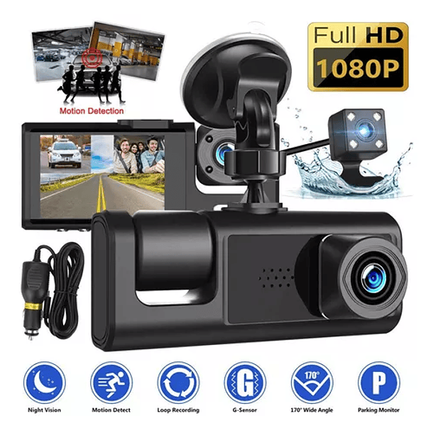 Cámara Para Auto Hd 1080p+wifi Accesorio Dashcamera 3 Cámara  1
