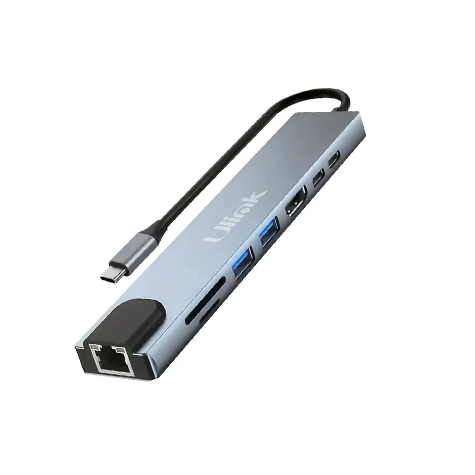 HUB USB-C 8 EN 1 (1 RJ45 + 1 HDMI + 1 PD 100 W + 1 USB-C + 2 USB 3.0 + 1 SD + 1 MICROSD ) 1