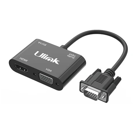 Adaptador de imagen VGA a HDMI y VGA + Audio