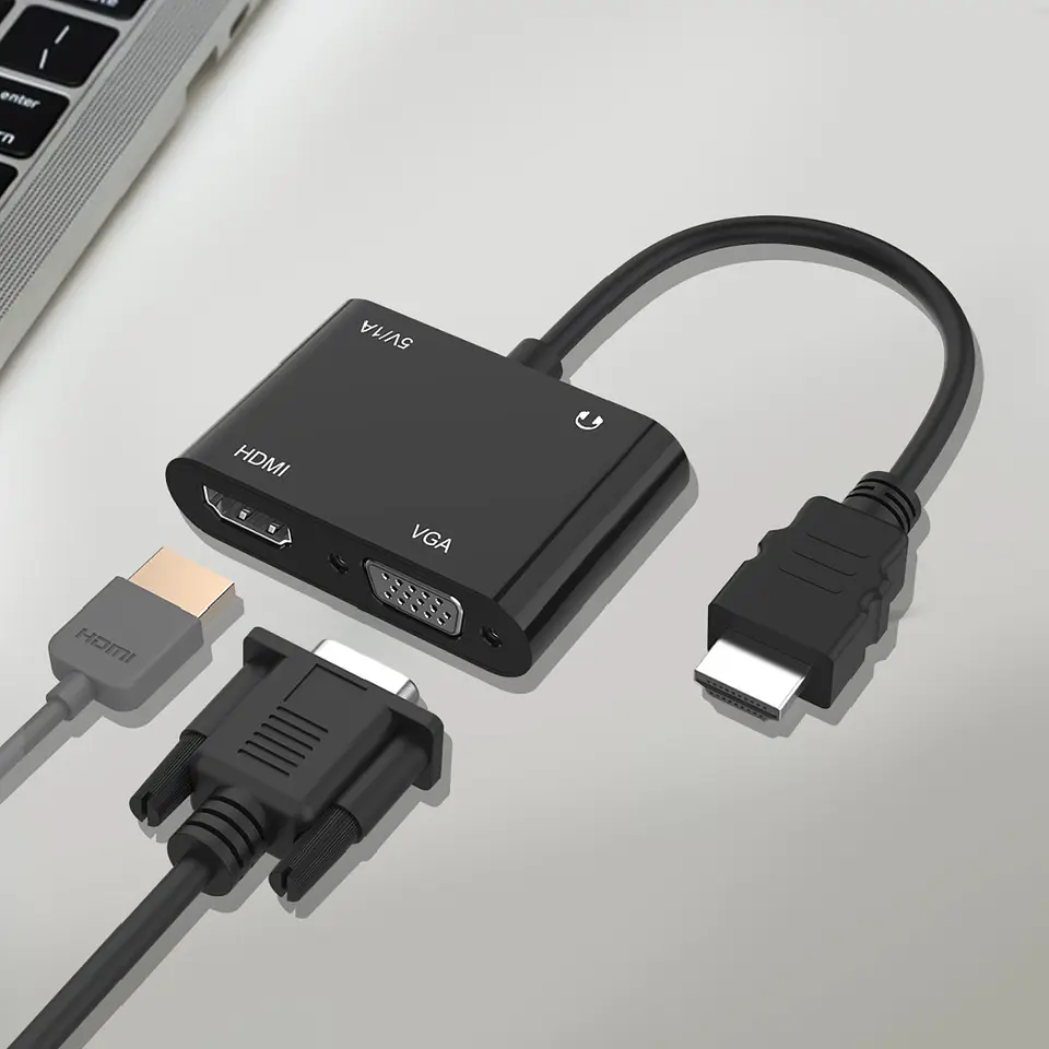 Adaptador de Imagen HDMI a HDMI y VGA + Audio 3