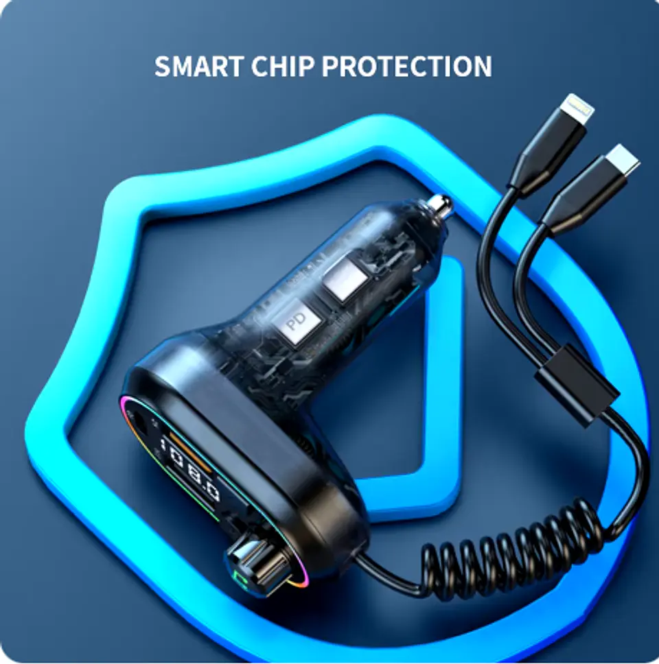 Carghador de auto con bluetooth y salida USB + 2 CABLES  2