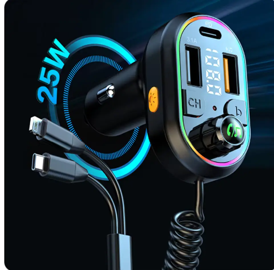 Carghador de auto con bluetooth y salida USB + 2 CABLES  4
