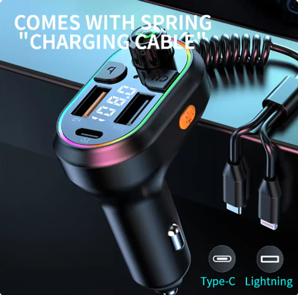Carghador de auto con bluetooth y salida USB + 2 CABLES  5