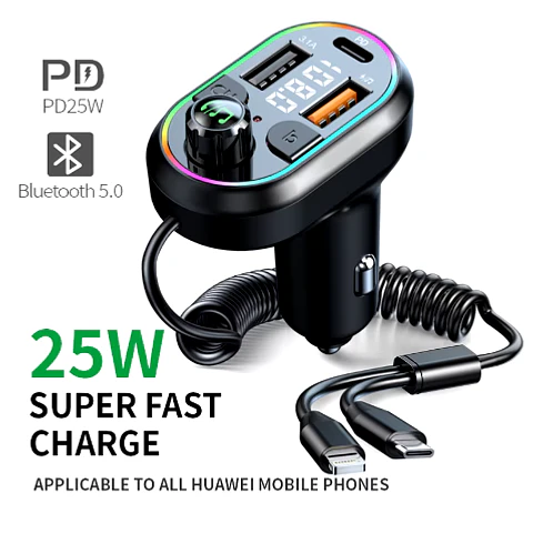 Carghador de auto con bluetooth y salida USB + 2 CABLES 