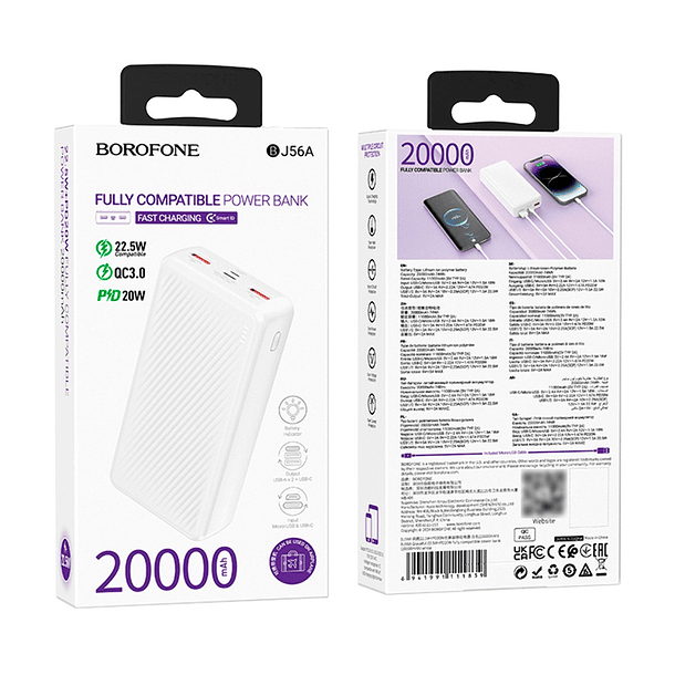 Bateria portatil borofone 20000mah 22.5w blanca  3