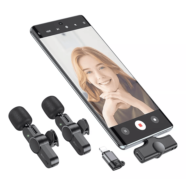2 Microfonos inalambricos borofone usb-c y ligthning 2.4g 6H  4