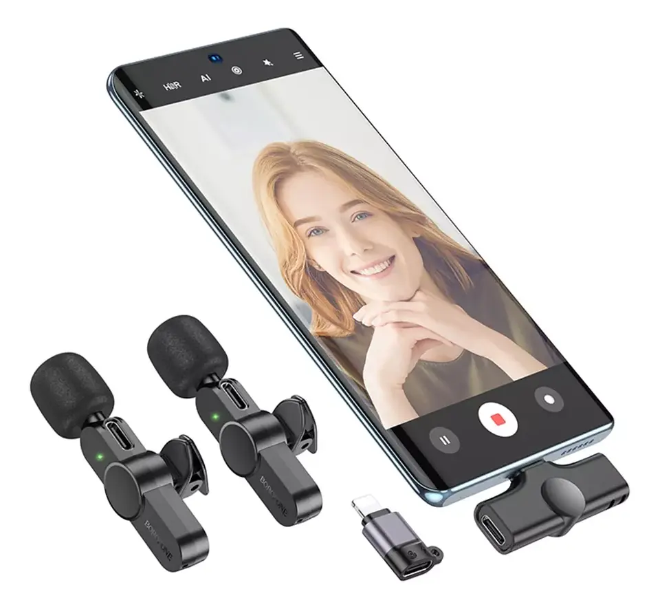 2 Microfonos inalambricos borofone usb-c y ligthning 2.4g 6H  4