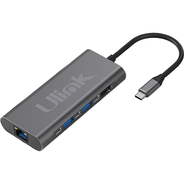 HUB USB-C 8 en 1 (1 RJ45 + 1 HDMI + 2 USB 3.0 + 1 USB 2.0 + 1 USB-C PD 100W + 1 MICROSD + 1 SD)  2