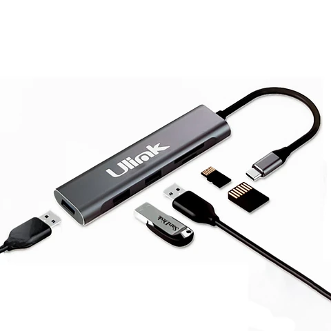HUB USB-C 5 en 1 (3 USB 3.0 + 1 MICROSD + 1 SD)