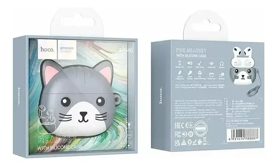 Audífonos Inalámbricos Para Niños Gato Bluetooth Hoco Ew46 Color Gris 3