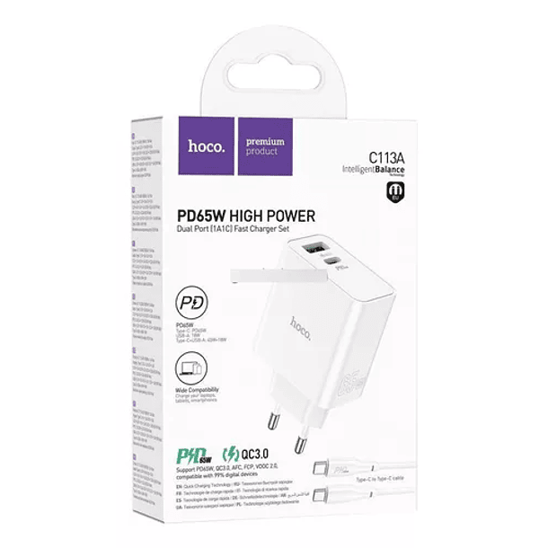 Cargador dual PD65W USB 18W USB-C 45W+18W  2