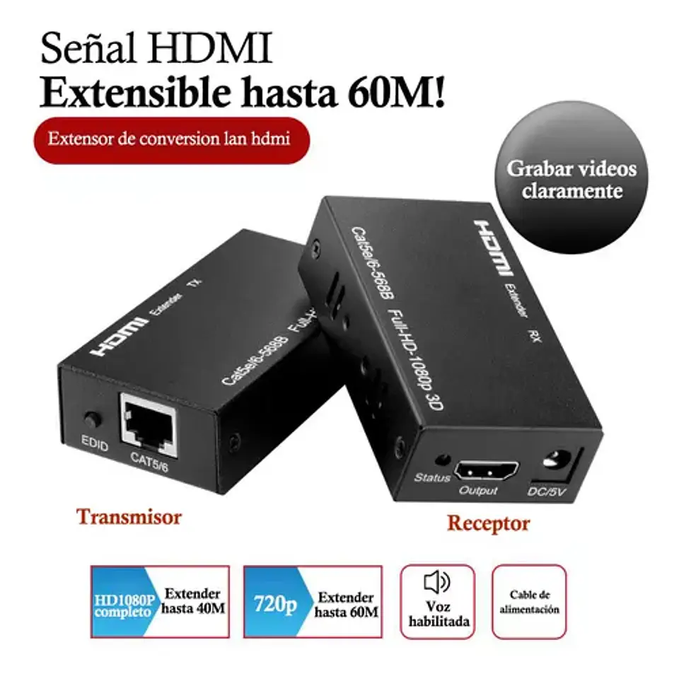 Extensor Video Hdmi Por Cable Utp Activo Rj45 Hasta 60m  5