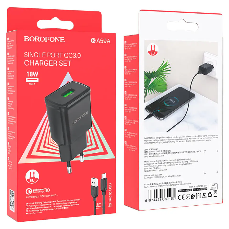Cargador microusb QC 3.0 Borofone BA59A  3