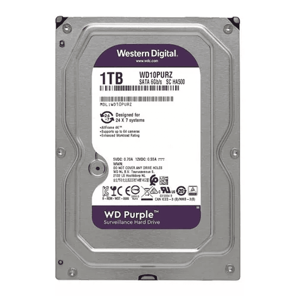 1TB Disco Duro Interno Western Digital Wd Purple 3.5