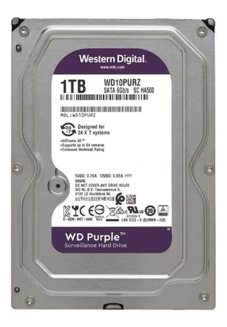 1TB Disco Duro Interno Western Digital Wd Purple 3.5