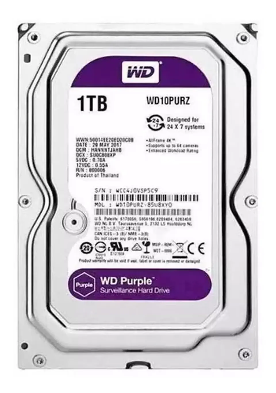 1TB Disco Duro Interno Western Digital Wd Purple 3.5