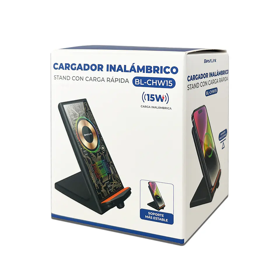 Cargador inlamabrico tipo stand 15W Bestlink  4