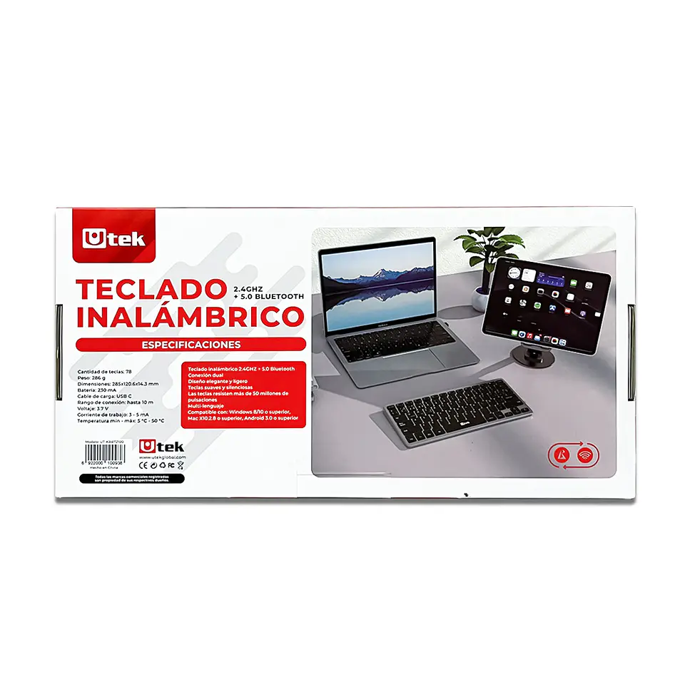 Teclado inalambrico bluetooth y 2.4GHZ ultradelgado UTEK  6
