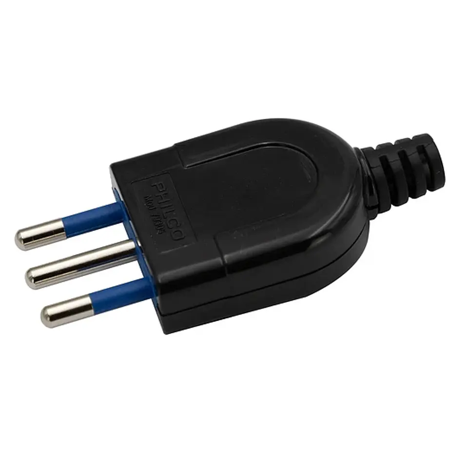 Enchufe macho vertical 2P + Tierra Philco negro  3