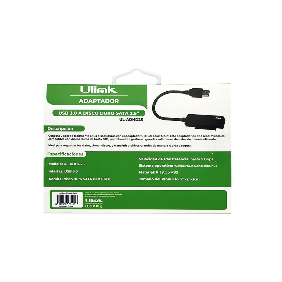 Adaptador USB 3,0 a SATA para discos 2,5″ 3