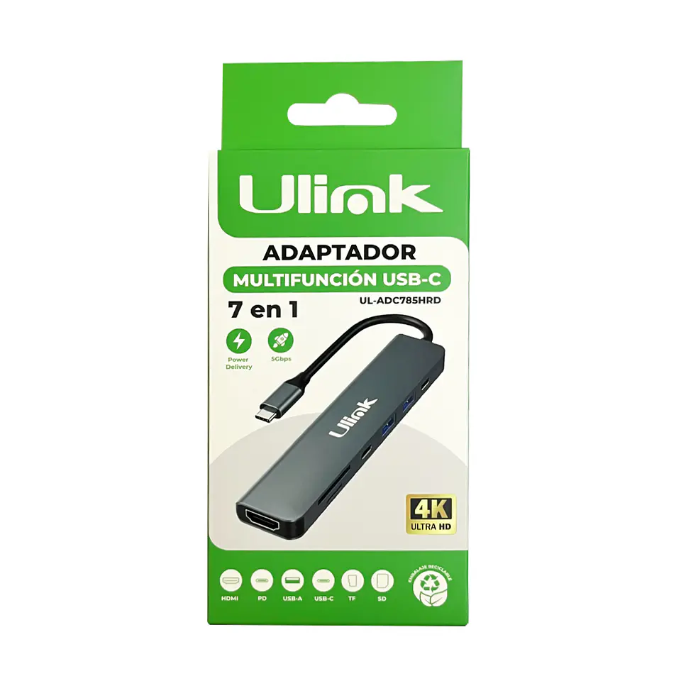 HUB USB-C 7 en 1 (1 HDMI + 1 USB-C PD 100W + 1 USB-C + 2 USB 3.0 + 1 MICROSD + 1 SD) 3
