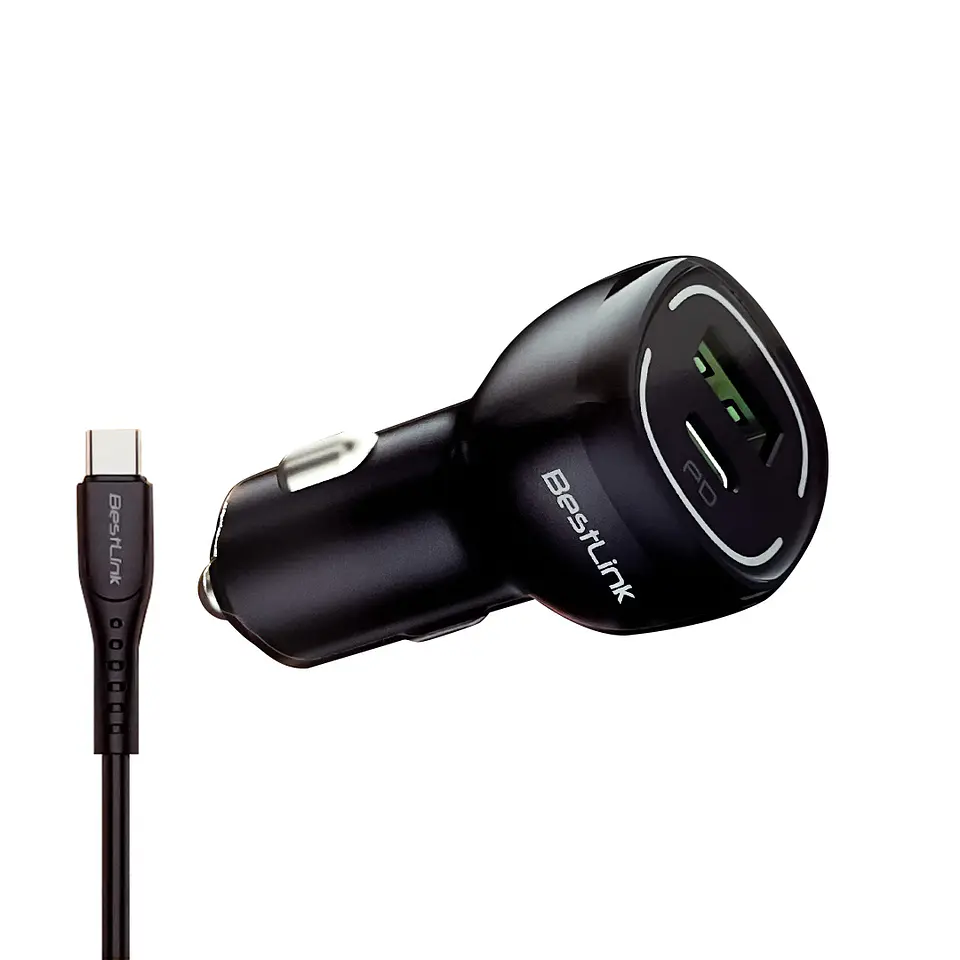 Cargador de auto QC+PD20W c/cable USB C color negro 1