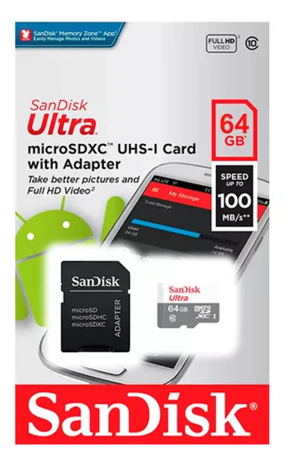 Memoria microSD 80mb/s Sandisk Clase 10 64GB 1