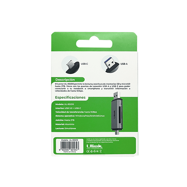 Lector de memorias USB-C/USB para tarjetas SD/microSD 5GB 4