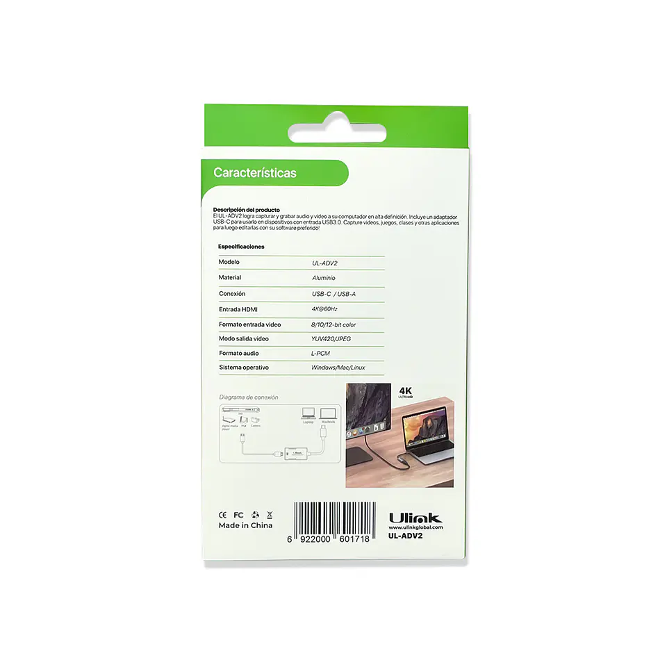 Tarjeta capturadora de video HDMI 4K a DUAL USB-C y USB 5