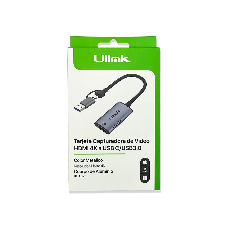 Tarjeta capturadora de video HDMI 4K a DUAL USB-C y USB 4