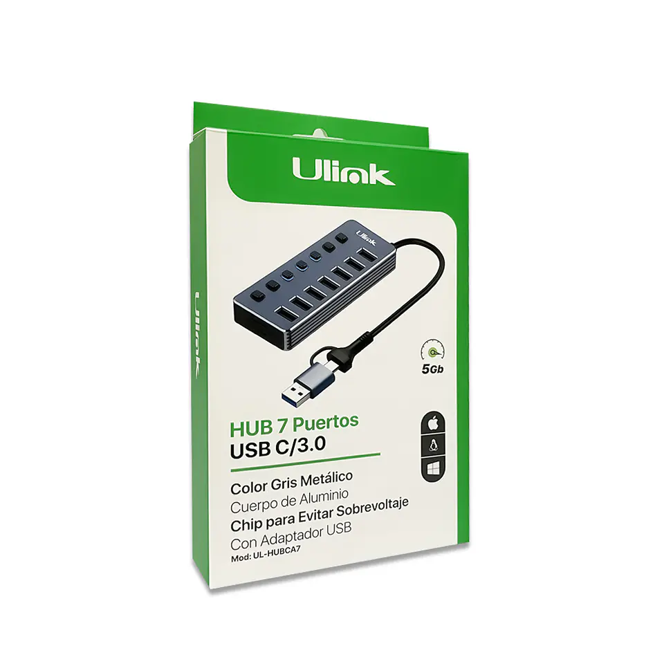 HUB DUAL USB-C y USB 7 puertos USB 3.0 5