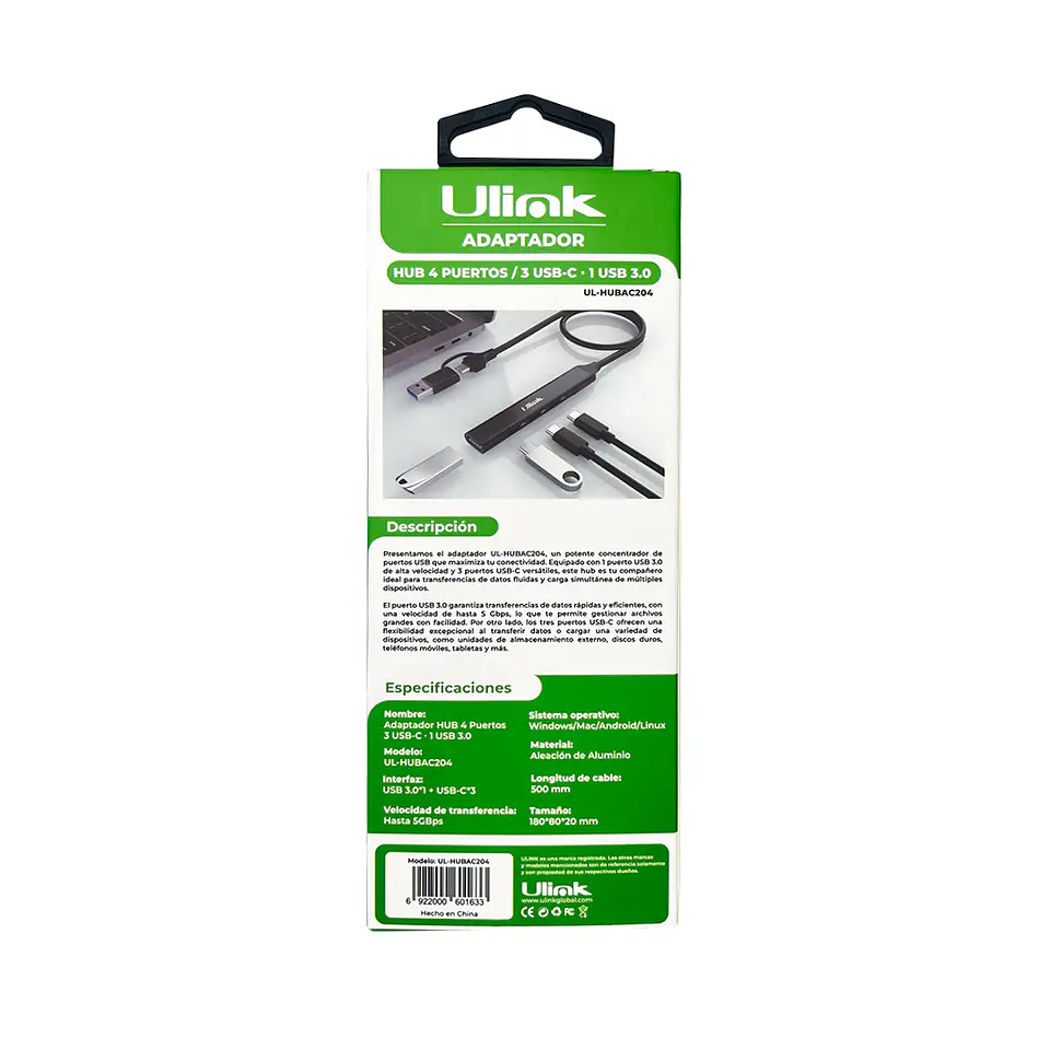 HUB DUAL USB-C y USB 4 Puertos (3 TIPO C + 1 USB 3.0) 7