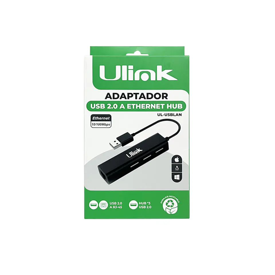 HUB USB 4 puetos (1 RJ45 10/100/ Mbps + 3 USB 2.0) 3