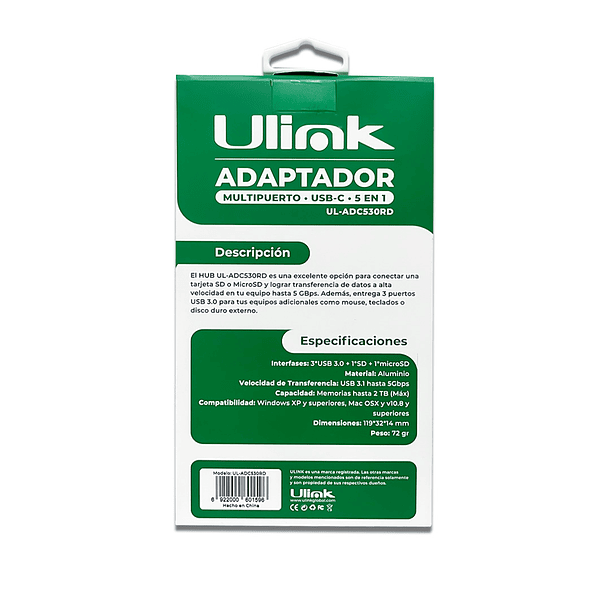 HUB USB-C 5 en 1 (3 USB 3.0 + 1 MICROSD + 1 SD) 5