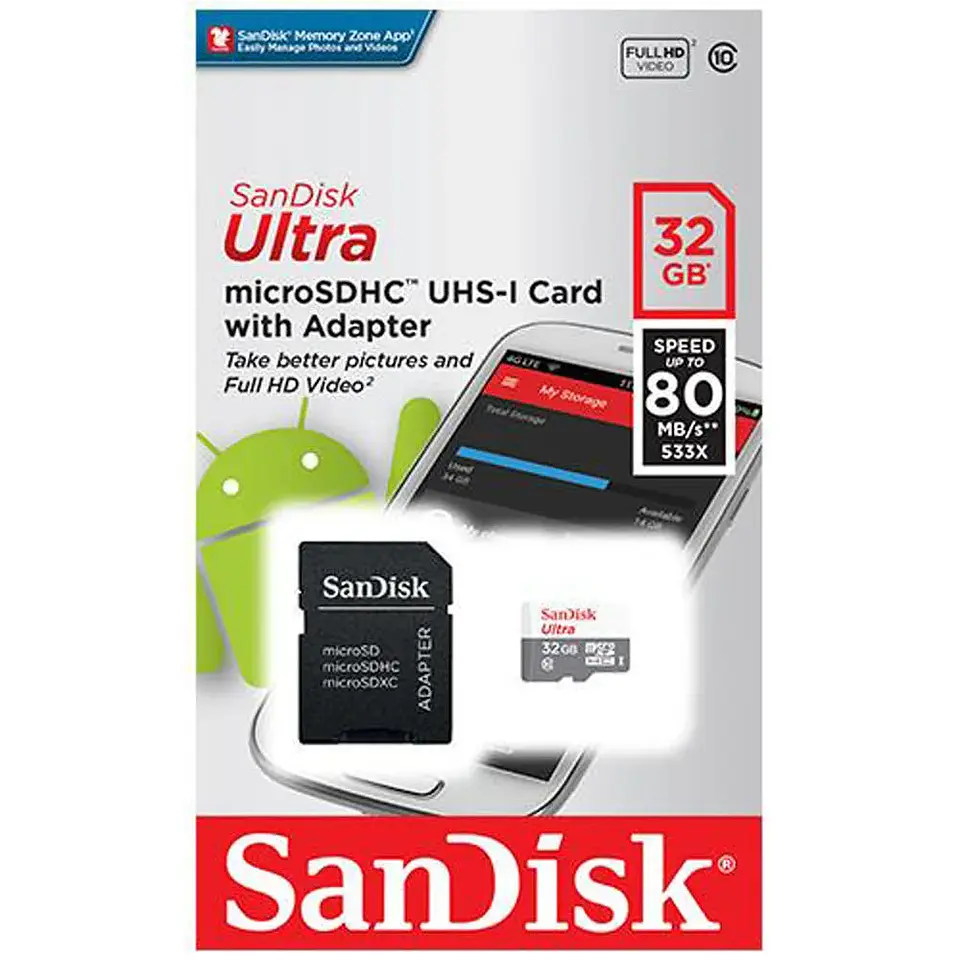 Memoria microSD 80mb/s Sandisk Clase 10 32GB 1