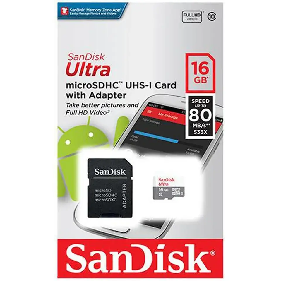 Memoria microSD 80mb/s Sandisk Clase 10 16GB 1
