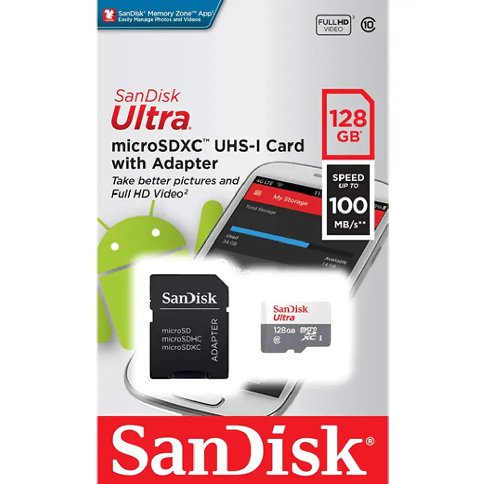 Memoria microSD 80mb/s Sandisk Clase 10 128GB 1
