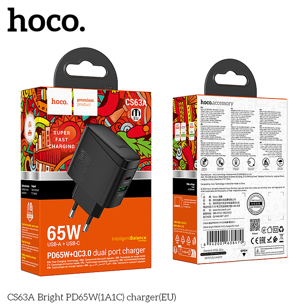 Cargador Carga Rapida Hoco Cs63a 65w Negro 4