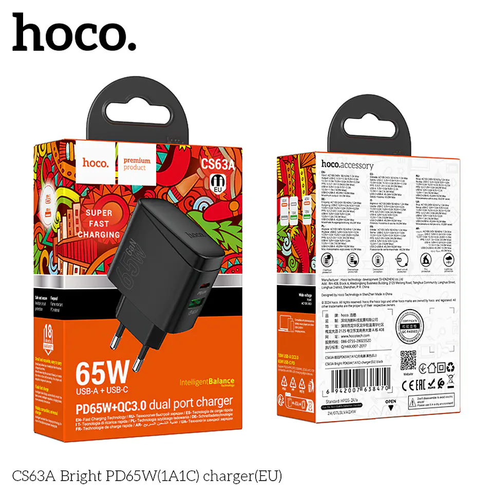 Cargador Carga Rapida Hoco Cs63a 65w Negro 4