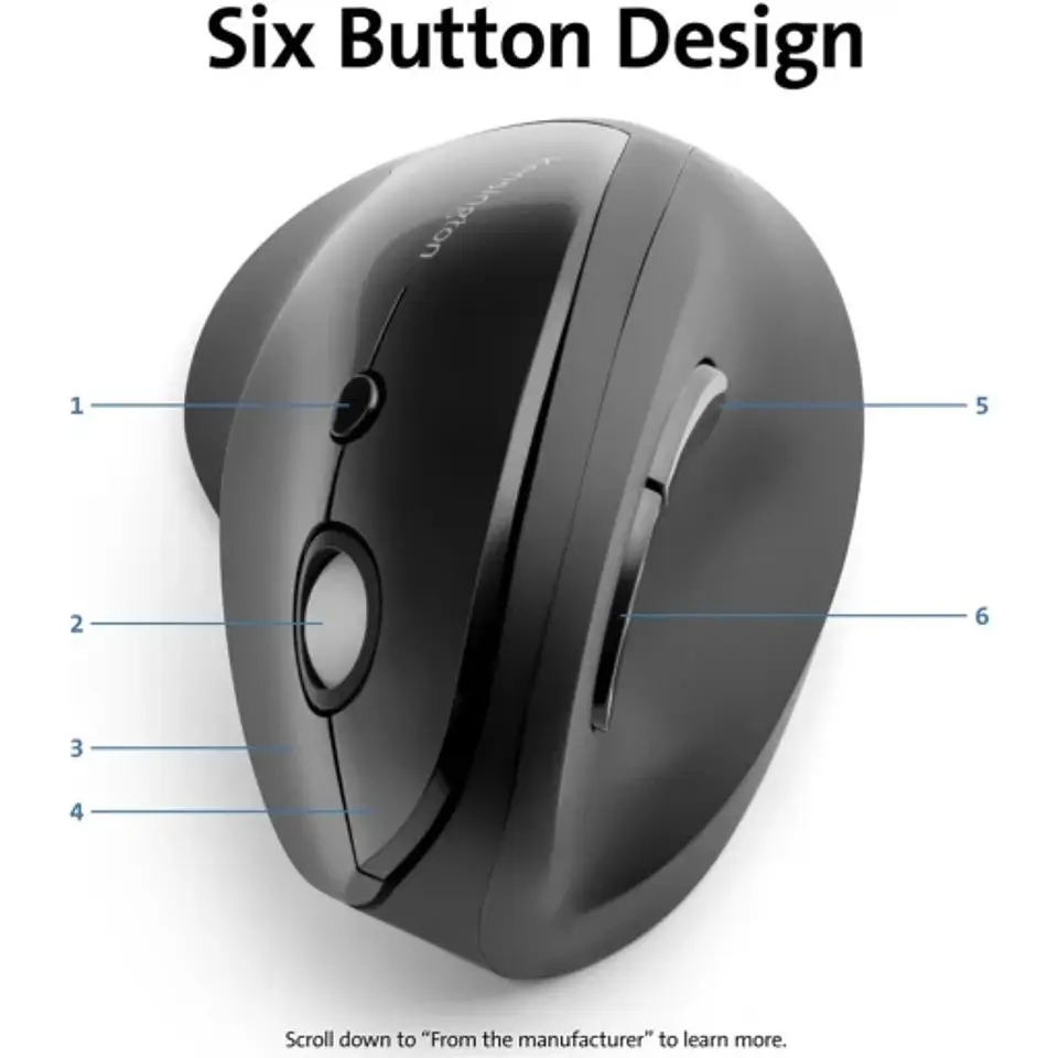 Mouse Ergonómico Vertical Inalámbrico Kensington ProFit 6 Btns 1600dpi USB Negro 4