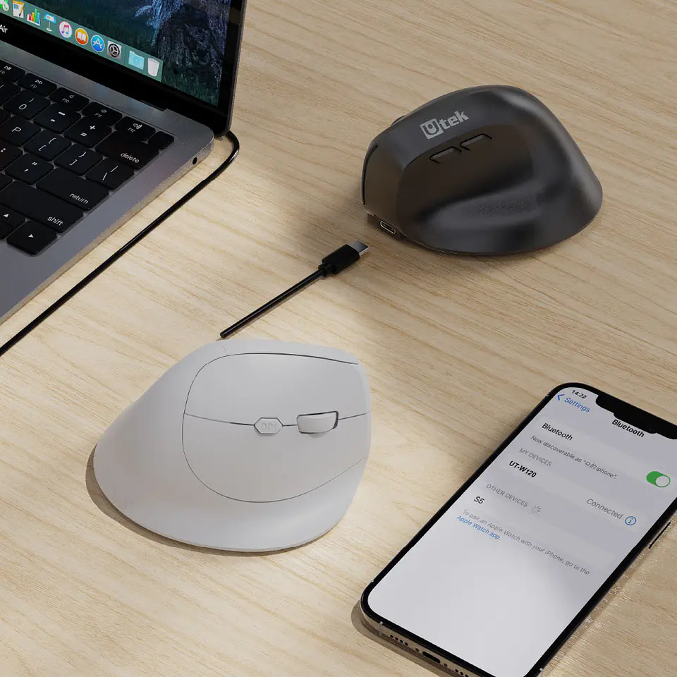 Mouse Inalámbrico Ergonomico 2,4Hz + Bluetooth Recargable negro 2