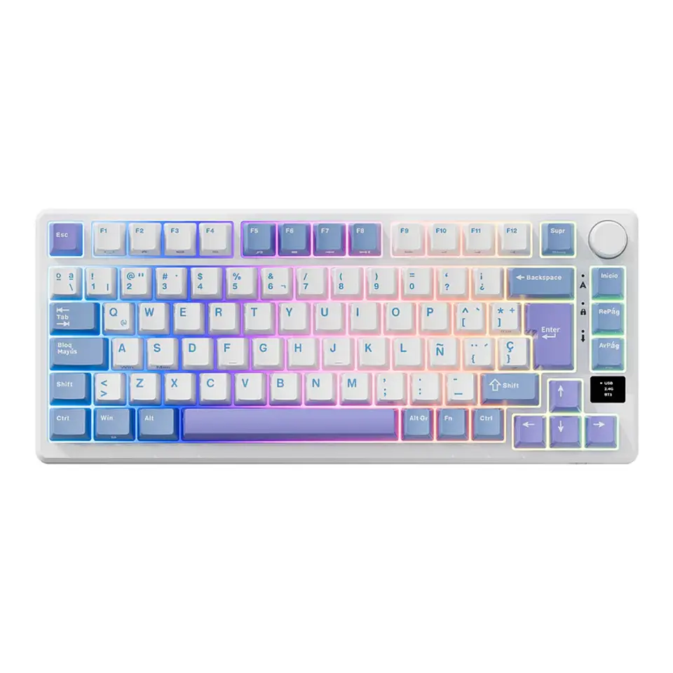 RK ROYAL KLUD M75 Teclado mecánico español 81 teclas RGB retroiluminado 2,4G inalámbrico/Bluetooth/USB-C Taro Milk 2