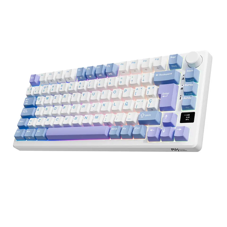 RK ROYAL KLUD M75 Teclado mecánico español 81 teclas RGB retroiluminado 2,4G inalámbrico/Bluetooth/USB-C Taro Milk 1
