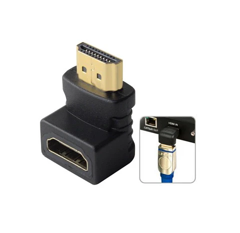 Copla HDMI macho hembra 90 grados dorada