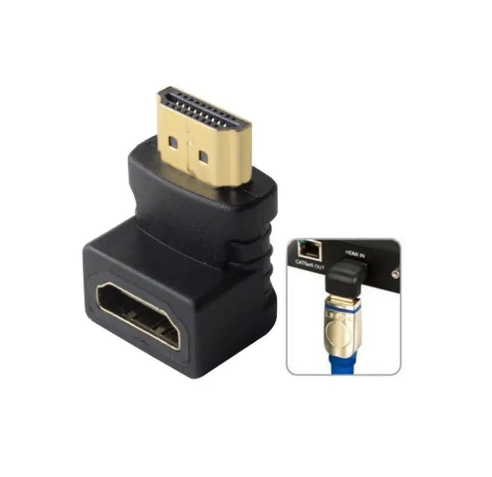 Copla HDMI macho hembra 90 grados dorada 1