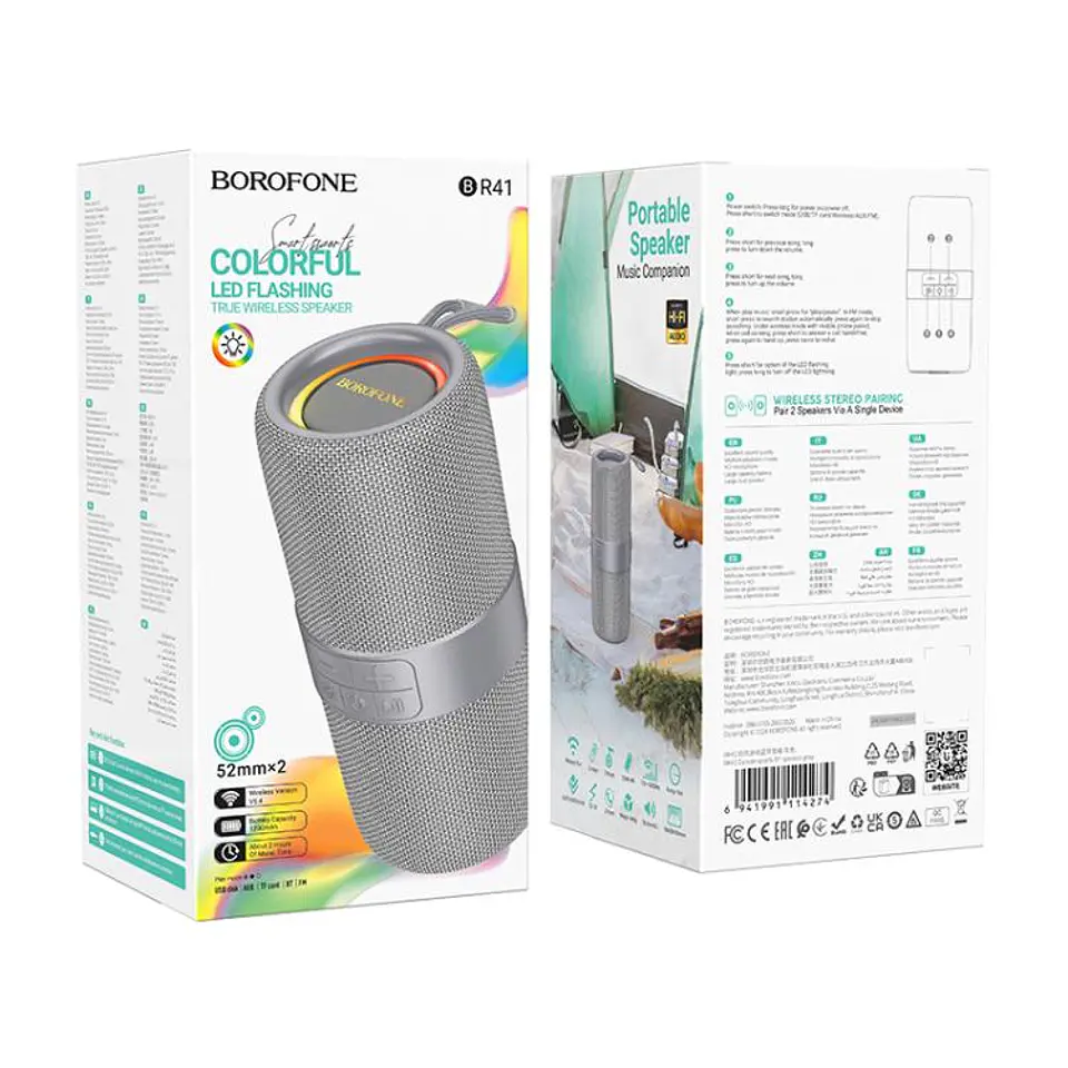 Parlante Borofone BR41 Colorfull LED GRIS  3