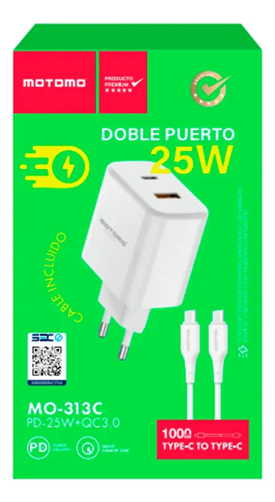 Cargador USB-C A USB-C completo Motomo PD 25W dual  4