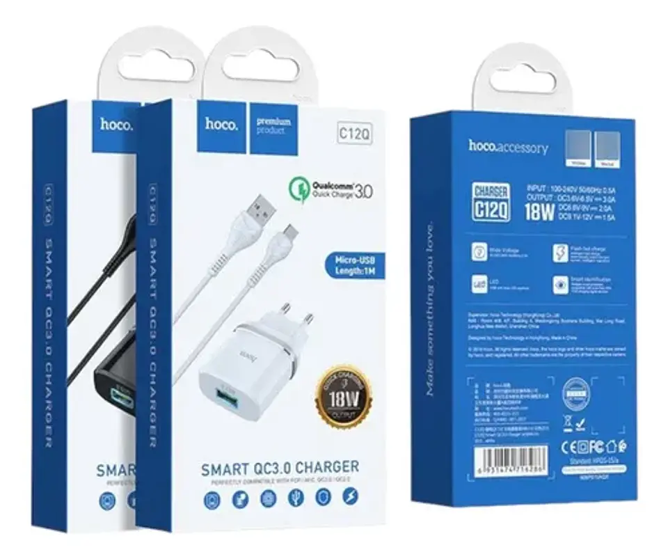 Cargador hoco C12Q Micro USB QC3.0 4