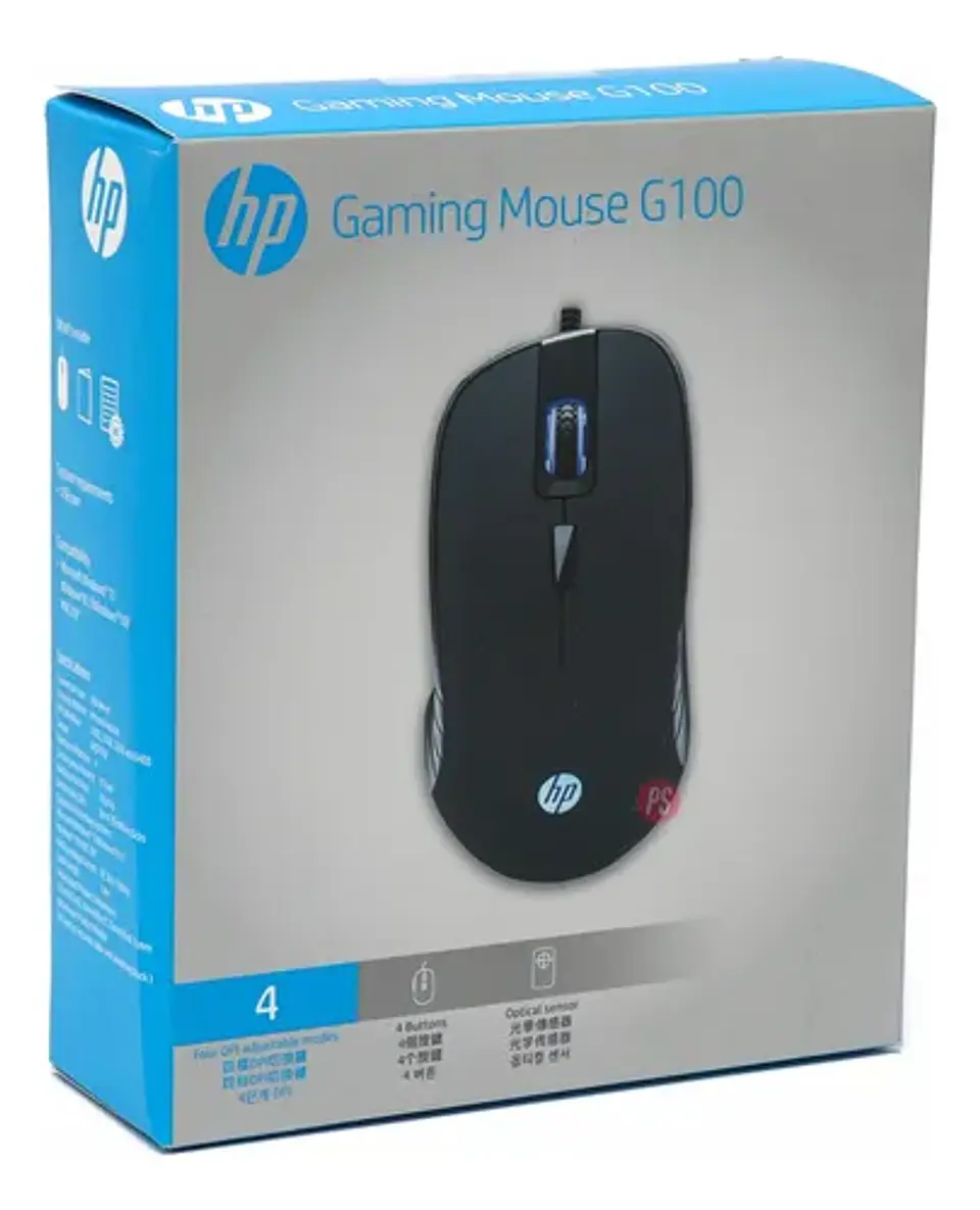 Mouse Gamer Hp G100 Iluminacion Led Azul Color Negro 2