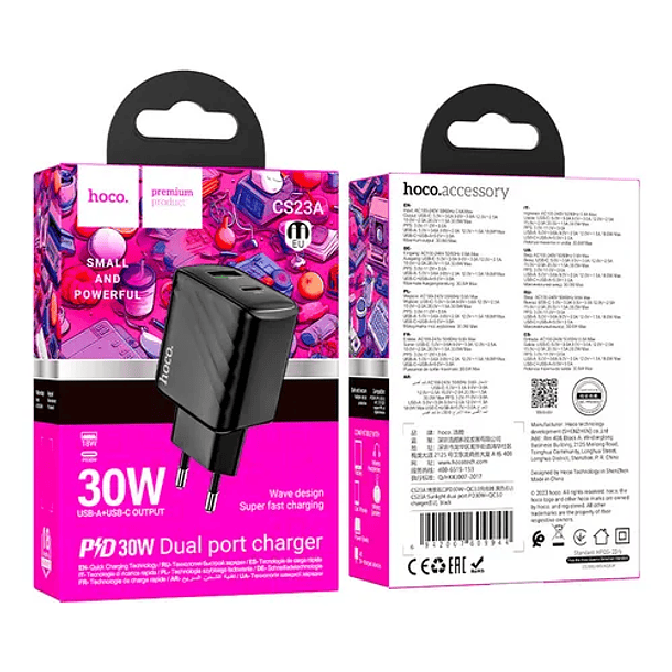Cargador HOCO CS23A sin cable PD30W + QC3.0 NEGRO 3